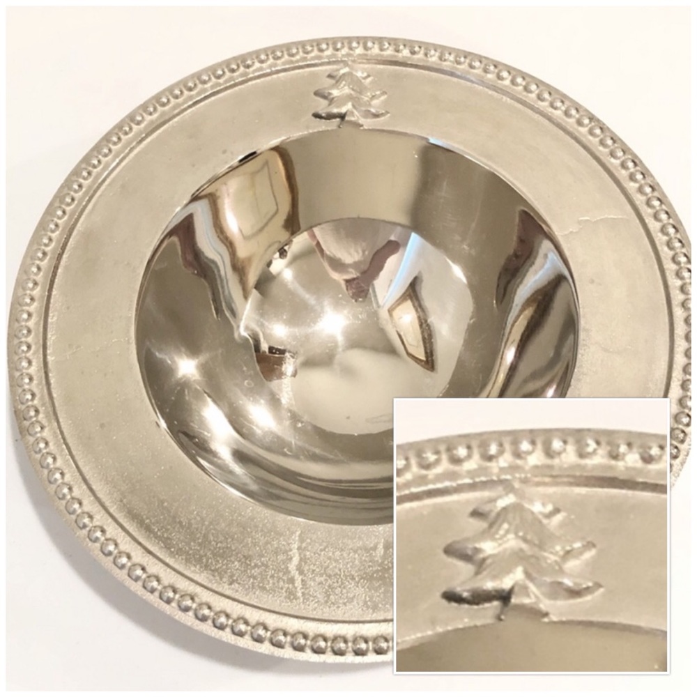 Christmas Tree Silver Metal Bowl Oversized Beaded Rim